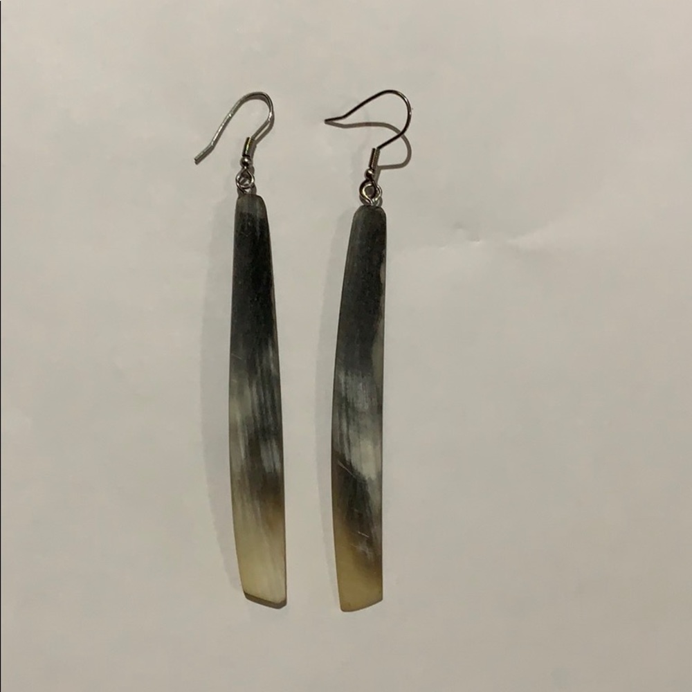 Long slim natural coconut shell earrings handmade